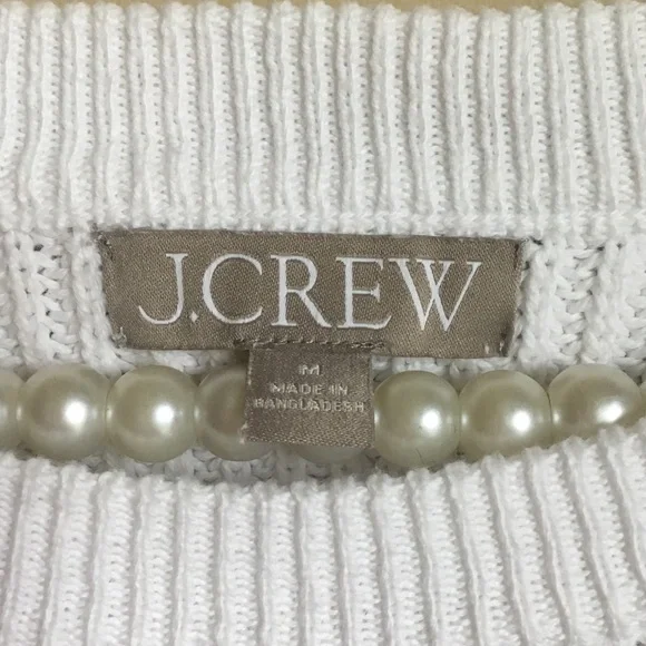 J. Crew White Organic Cotton Fisherman Knit Sweater Medium - Picture 5 of 11